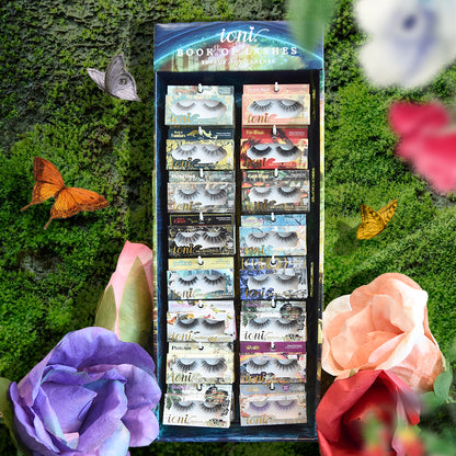 Book of Lashes Full Bar: 96-pair Lashes (16 styles) + Lash Bar Display