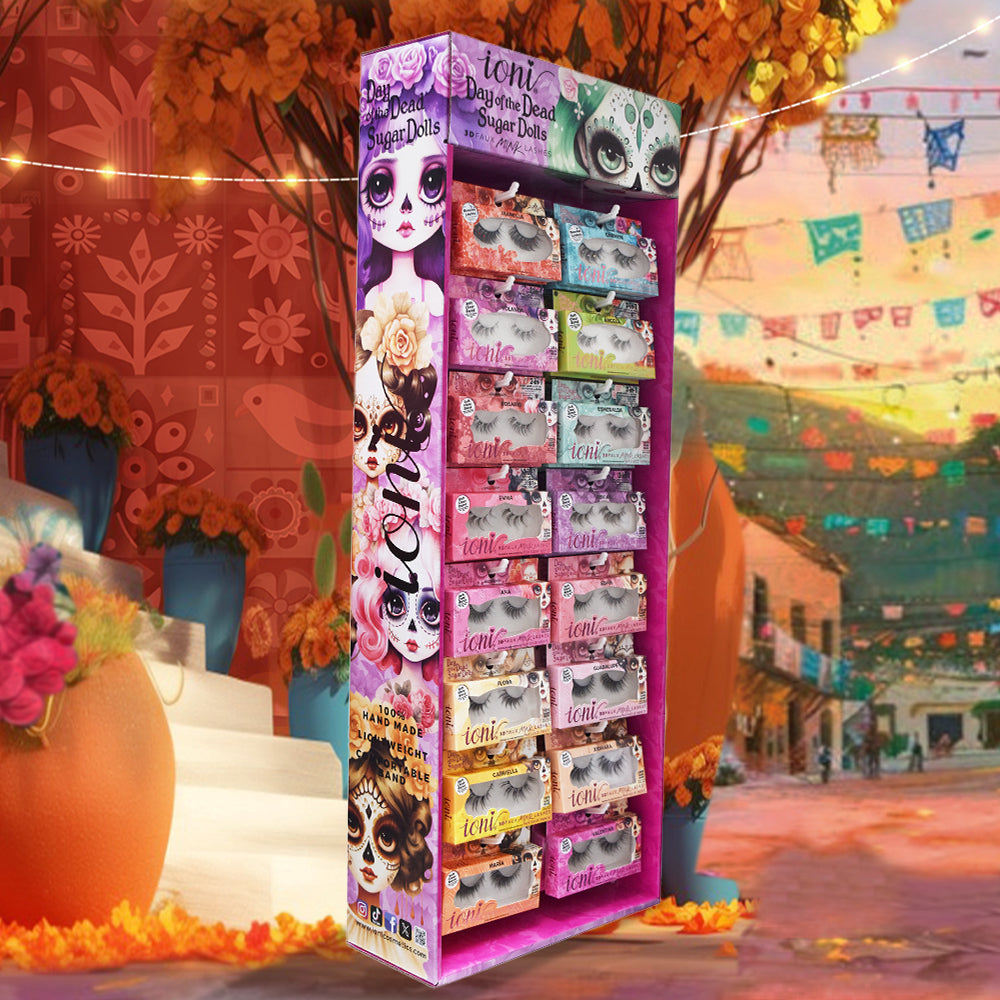 DAY OF THE DEAD Sugar Dolls Lash Bar: 96-pair Lashes (16 styles) + Lash Bar Display