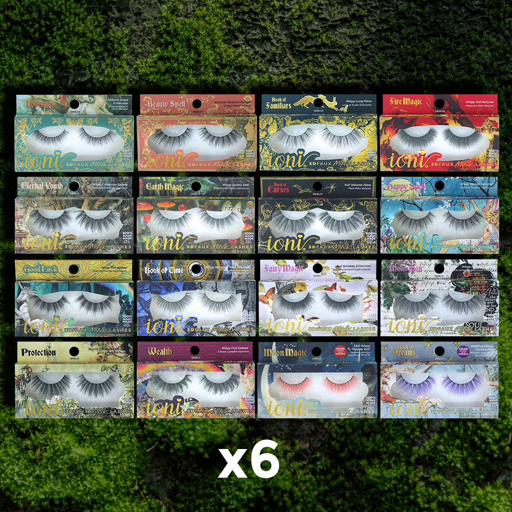 Book of Lashes Full Bar: 96-pair Lashes (16 styles) + Lash Bar Display