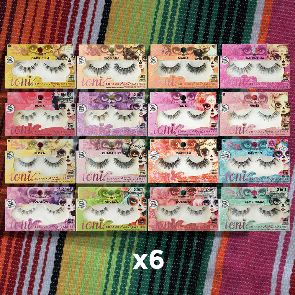 DAY OF THE DEAD Sugar Dolls Lash Bar: 96-pair Lashes (16 styles) + Lash Bar Display