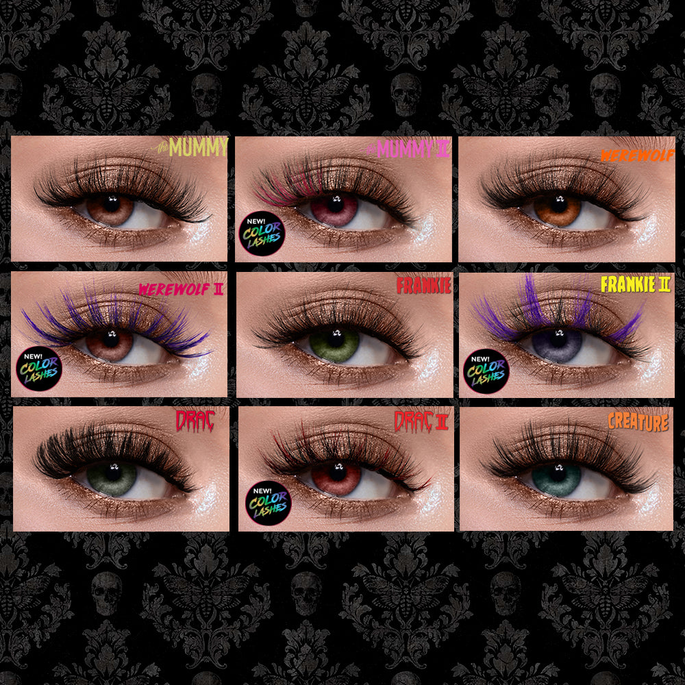 Classic Horror Queens Full Bar: 96-pair Lashes (16 styles) + Lash Bar Display